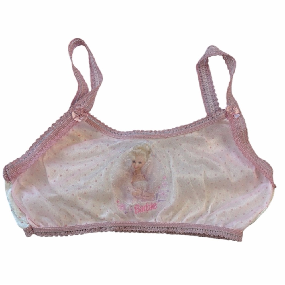 Vintage 1998 Barbie Light Pink Girls' Bralette coquette bows and Polkadots